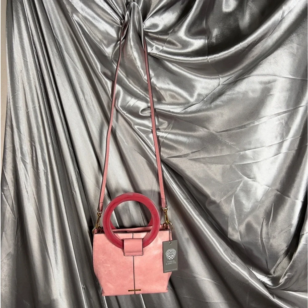 Vince Camuto Pink Cherry Blossom  Iggy Crossbody Leather Purse Bag NWT MSRP $178 - Picture 3 of 17